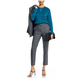 Hugo Boss Tailored Cropped Dress Pants Black Micro Check Cuffed Wool Blend, 12